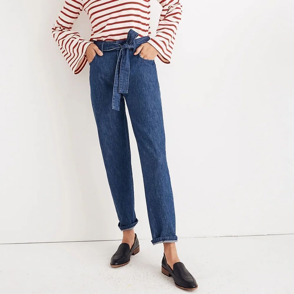 Madewell Denim Tie-Waist Tapered Pants Jeans Wide Leg Size 31 with Denim‎ Belt